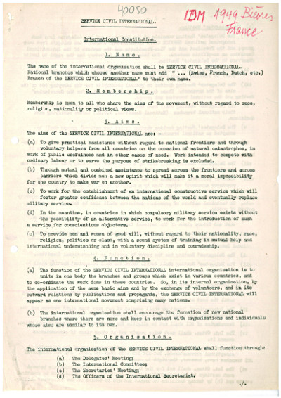 First SCI International Constitution, 1949